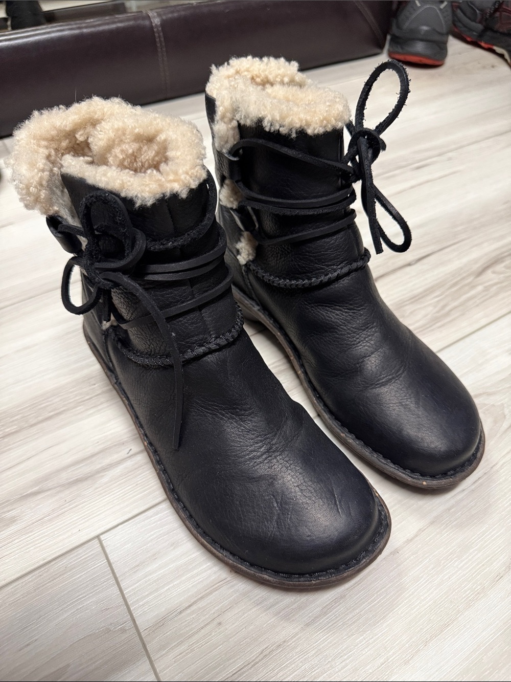 UGG Black Shearling Lace-Up Winter Boots